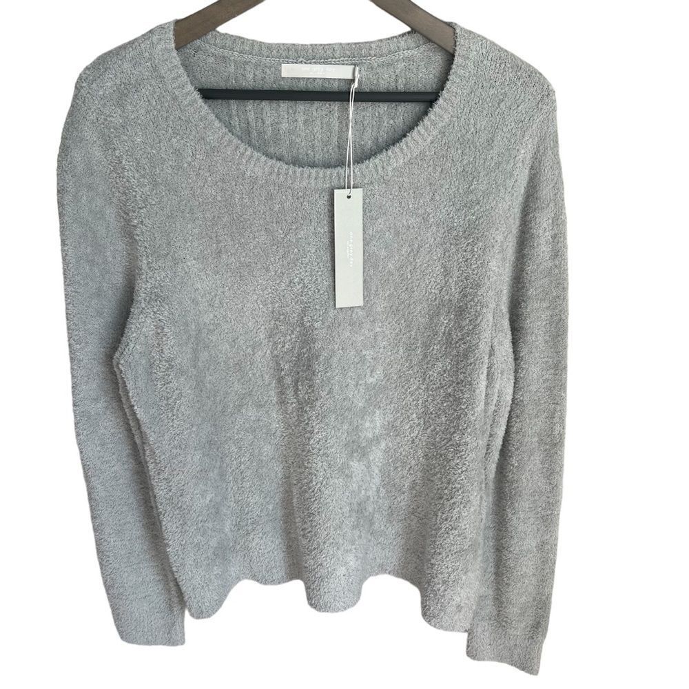NWT One Grey Day Pullover Fuzzy Sweater size Large Heather Grey Neutral Cozy
